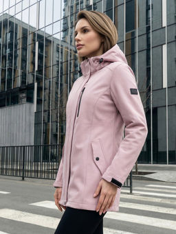 Парка женская софтшелл виндстоппер удлинённая с капюшоном розового цвета 9618_1R