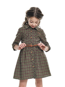 Платье на пуговицах в клетку UD 6846 хаки клетка - Mini maxi фото 7