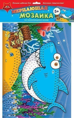 Самокл. мерцающая мозаика АКУЛА мягкий пластик А3