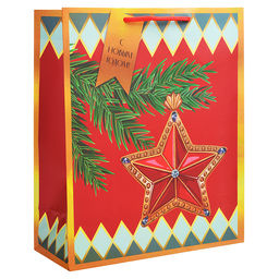 Бумажный пакет для сувенирной продукции с ламинацией, с шириной основания 26 cм