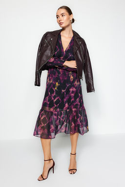 TRENDYOLMILLA Siyah Belden Ac?lan Astarl? Midi Sifon Dokuma Elbise TWOAW24EL00710  фото 6