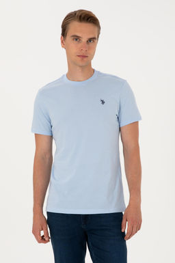 Erkek Regular Fit Bisiklet Yaka A__k Mavi Basic Ti__rt Sepette S_rpriz _ndirim