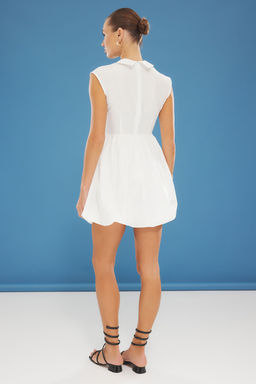 Beyaz Balon Etek Gomlek Yaka Poplin Mini Dokuma Elbise TWOSS25EL00319 - Trendyolmilla фото 5