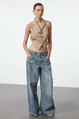 TRENDYOLMILLA Vizon Fitted Dugme Detayl? Crop Dokuma Yelek TWOAW25YE00069  фото 6