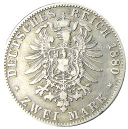 2 марки 1880 года D Германия (Бавария)