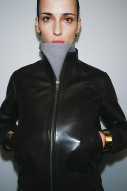 100% LEATHER BOMBER JACKET ZW COLLECTION - Zara фото 14