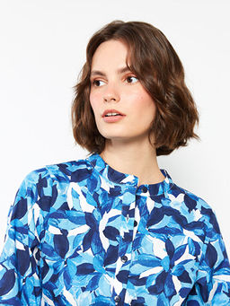 Bisiklet Yaka Desenli Uzun Kollu Poplin Kad?n G?mlek Elbise