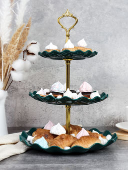 Ваза для канапе 3-х ярусная 15/20/25 Круг Волна зеленая / D-1267 /уп 80/ Пластик/689068 - Галеонтрейд фото 4