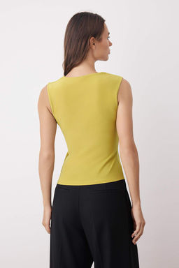 Yag Yesili Drape Detayl? Degaje Yaka Uzun Kol Orme Bluz TWOAW26BZ00127