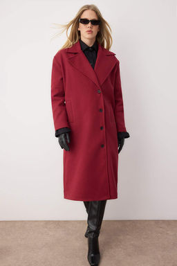 Bordo Asimetrik Kapamal? Yumusak Dokulu Oversize Kaban TWOAW25KB00009 - Trendyolmilla фото 2