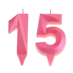 Свеча в торт юбилейная Грань (набор 2 в 1), цифра 15 / 51, розовый металлик, 6,5 см - Страна карнавалия фото 3