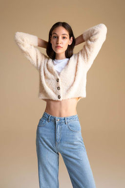 Кардиган стандартного кроя с V-образным вырезом - Defacto фото 3