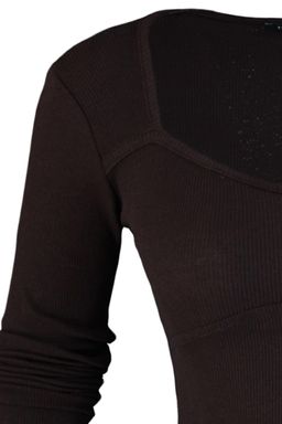 Trendyolmilla Kahverengi Dikis Detayl? Fitted/Vucuda Oturan Crop Fitilli Esnek Orme Bluz TWOAW22BZ0530
