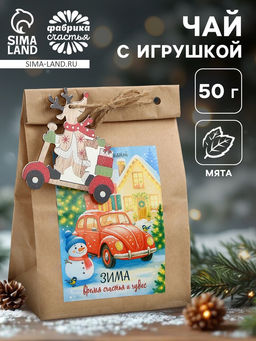 Чай новогодний в крафтовом пакете с игрушкой Зима-время счастья, 50 г