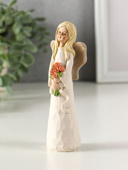 Фигурка полистоун Ангел-девушка в белом платье с цветами, сердцем, 15.5?7?4.5 см, МИКС