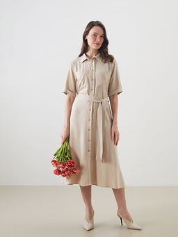 Keten Kar???ml? G?mlek Elbise