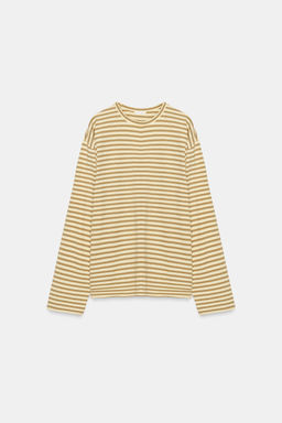 CAMISETA ALGOD?N Y LINO RAYAS / Beige / Tostado - Zara фото 5