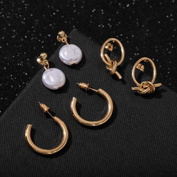 Серьги набор 3 пары «Юность» узел с жемчугом, цвет белый в золоте, d=2,3