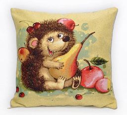 Веселый ёжик Фрукты- гобеленовая наволочка 45х45 см