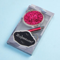 Набор подарочный 3 в 1, ручка, зеркало, брелок, МИКС