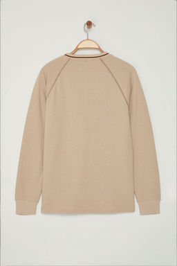 TRENDYOL MAN Bej Regular/Normal Kesim Dikis ve Yaka Triko Bant Detayl? Bask?l? Sweatshirt TMNAW25SW00166 - Trendyolmilla фото 11