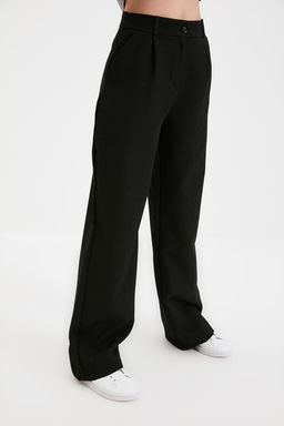 Siyah Yuksek Bel Wide Leg/Genis Paca Pileli Dokuma Kumas Pantolon TWOAW21PL0076