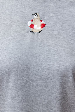 Gri Melanj Nak?sl? Regular/Normal Kal?p Orme T-Shirt TWOSS24TS00160