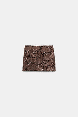 FALDA PANTAL?N MINI LENTEJUELAS NUDO / Marr?n - Zara фото 8