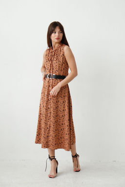 Martichelli Шёлковое платье, как из к/ф Красотка, светло-коричневое с принтом  фото 5