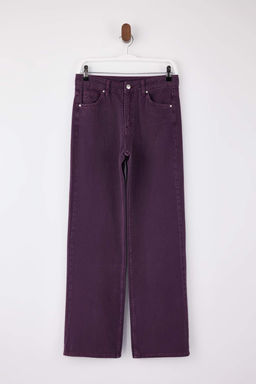 Mor Y?kama Efektli Yuksek Bel %100 Pamuk Uzun Boy Wide Leg Jeans TWOSS26JE00047