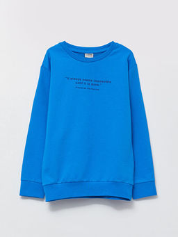 Bisiklet Yaka Bask?l? Uzun Kollu Erkek ?ocuk Sweatshirt