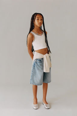 BERMUDA DENIM LARGA / Azul