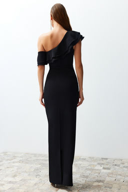 Siyah Vucudu Saran Volanl? Dokuma S?k Abiye UzunElbise TPRSS24AE00066 - Trendyolmilla фото 7