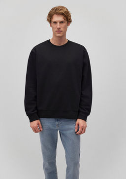 Bisiklet Yaka Siyah Basic Sweatshirt - Mavi фото 3