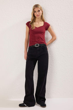 Trendyolmilla Ekru Kalp Yaka Reglan Kol Fitilli Esnek Crop Orme Bluz TWOSS22BZ1454 фото 7