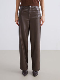 Dar Fit Kad?n Deri G?r?n?ml? Pantolon