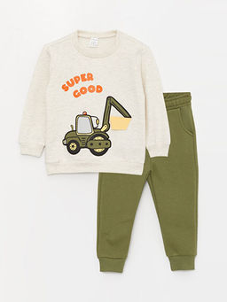 Bisiklet Yaka Uzun Kollu Bask?l? Erkek Bebek Sweatshirt ve E?ofman Alt? 2li Tak?m