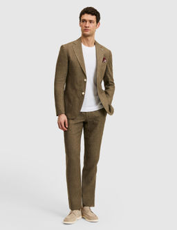Haki Slim Fit %100 Keten Mikro Desen Mono Yaka Ceket