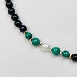 Колье из черного Турмалина Шерл, Малахита и Жемчуга - Радуга самоцветов фото 3