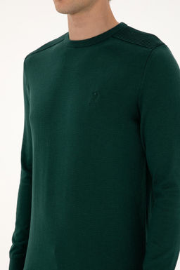 Erkek Slim Fit Bisiklet Yaka Ye_il Basic Kazak