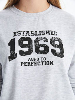 Bisiklet Yaka Bask?l? Kad?n Sweatshirt