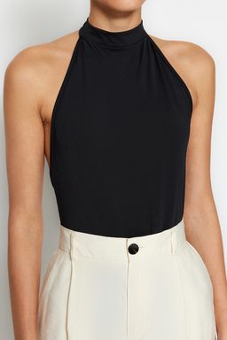 Siyah Dik Yaka S?rt Dekolteli Esnek Alttan C?tc?tl? Orme Body TWOSS23BD00037
