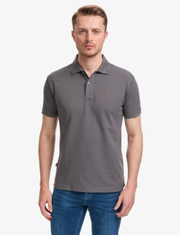 Koyu Gri Slim Fit %100 Pamuk D__meli Polo Yaka Basic Ti__rt