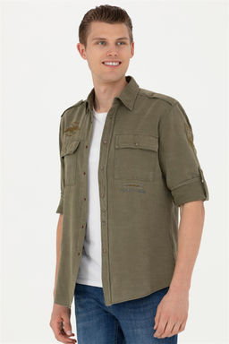 U. S. Polo Assn / Мужская рубашка цвета хаки с длинным рукавом - U.s. polo assn фото 3