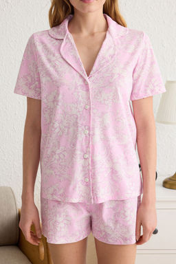 Trendyolmilla Lacivert %100 Pamuklu Etnik Desenli Sortlu Orme Pijama Tak?m? THMSS25PT00098  фото 4