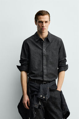 CAMISA DENIM ALGOD?N - LINO / Negro - Zara фото 2