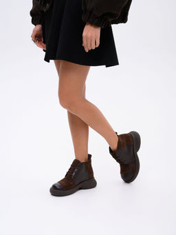 Ботинки 305.927br.Шоколадная кожа+коричневая замша/шерсть