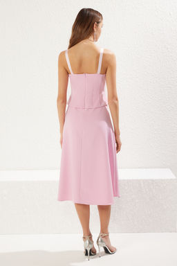 TRENDYOLMILLA Siyah A-Kesim Fiyonk Detayl? Dokuma S?k Midi Elbise TPRSS25EL00079 фото 18