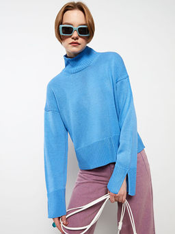 Bal?k?? Yaka D?z Uzun Kollu Kad?n Triko Kazak