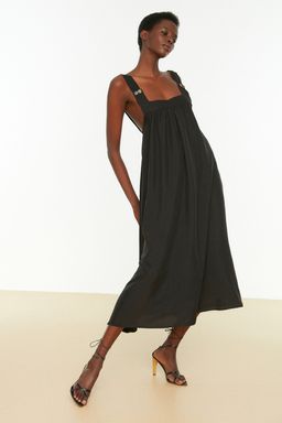 Siyah Shift/Duz Kesim Ask?l? Midi Dokuma Elbise TWOSS22EL1172